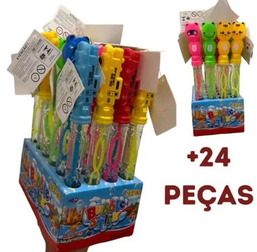 Vende-se display com tubos de bolha de sabão com 24 unidades , 25 cm cada<br><br>R$70,0