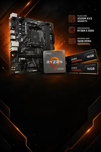 KIT UPGRADE RYZEN 5 5500 + PLACA MÃE GIGABYTE + 16GB RAM DDR4
