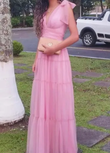 Vestido de festa rosa bebê 