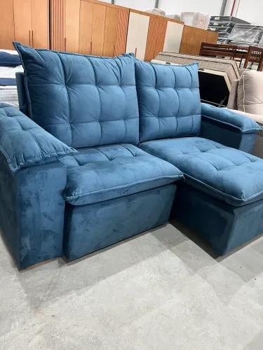 Sofá Azul Molas Ensacadas QUEIMA DE MOSTRUÁRIO 