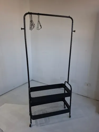 Arara De Metal Carrinho Com 2 Prateleiras E Rodinhas
