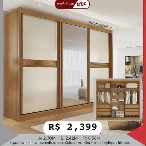 Guarda Roupa Casal Canadá 100% MDF 