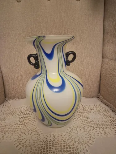 Vaso Murano antigo, com pinturas multicoloridas, 26 cm de altura
