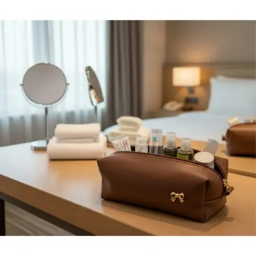 Necessaire Feminina Box Marrom Com Laço Dourado