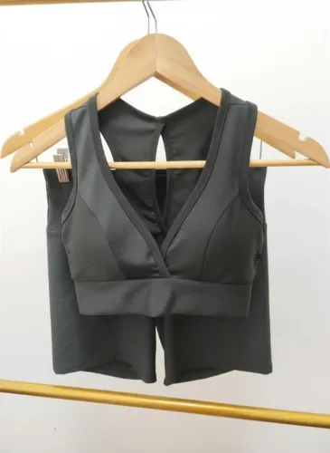 Conjunto Kit Short = Top Bojo Removível Fitness Academia Treino Preto