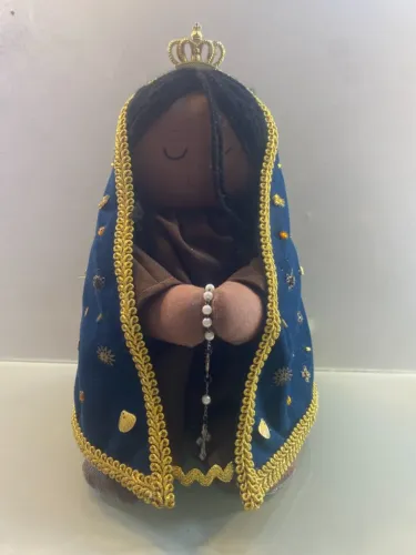 Nossa Senhora Aparecida Artesanal Tecido - Manto Bordado com Coroa
