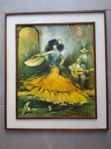 Quadro antigo espanhol, Giralt Lerin, Zambra Gitana com moldura 75,5 x 65,5 cm