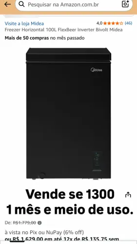 Freezer um mês de uso