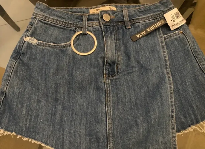 Short saia jeans cintura alta novo com etiqueta