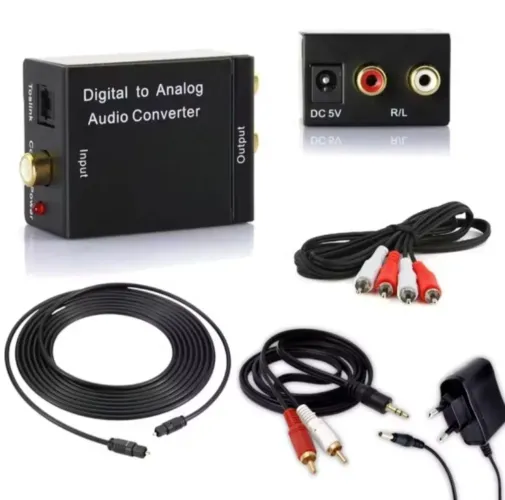 Conversor audio digital cabo óptico + RCA + Auxiliar P2 Smart tv home theater Novo