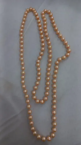 Colar Vintage Longo de Contas Peroladas Cor Champanhe