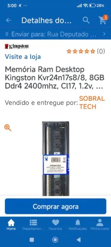 Memória RAM 2x8gb de 2400hz