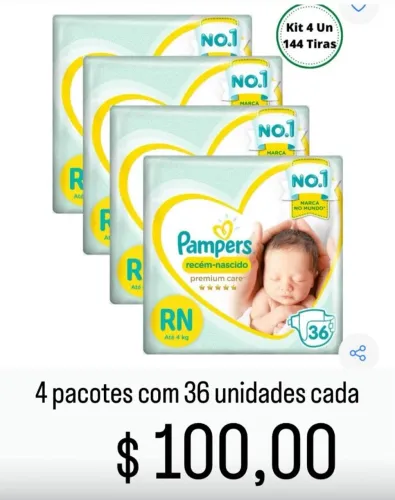 Fralda 4 pacotes com 36 unidades cada por 100,00