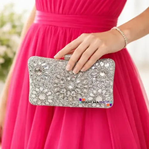 Bolsa Clutch Prata Pedraria Madrinha Festa Casamento Bolsa de Mão