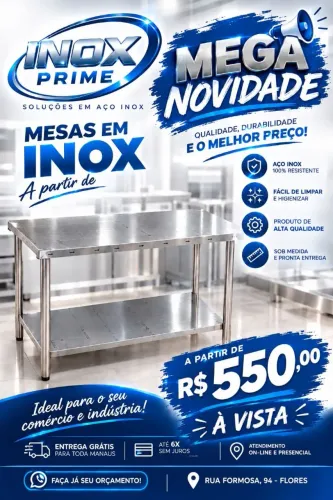 Mesa de inox direito da fábrica