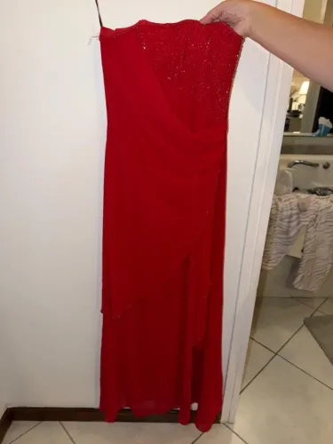 Vestido longo de festa vermelho com brilho, tamanho P