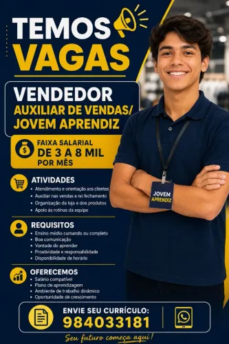 VAGA PARA VENDEDOR E JOVEM APRENDIZ 