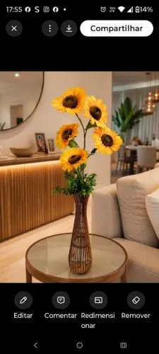 Lindos girassóis grandes 5 cabeças com vaso mdf