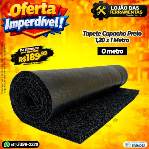 Tapete Capacho Preto 1,20 x 1 Metro