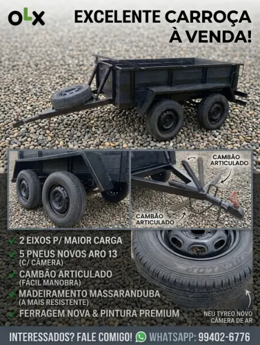 Carroça 2 eixos premium - Massaranduba - 5 pneus novos