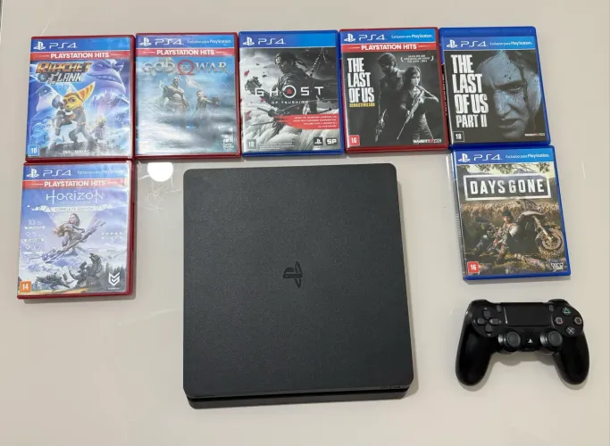 PS4 Slim 1TB Mega Pack + 7 Jogos Originais (Completo na Caixa)
