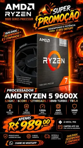 Processador RYZEN 5 9600X AM5 Novo, lacrado na caixa