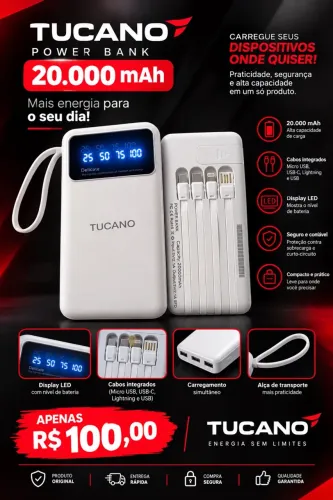 Carregador power Bank 20.000 mAh