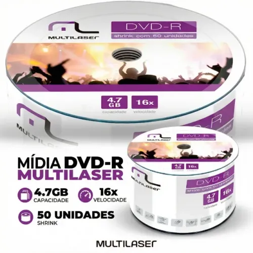 Midia Dvd-r 4.7gb Multilaser 16x 50 Unidades Shrink Dv061