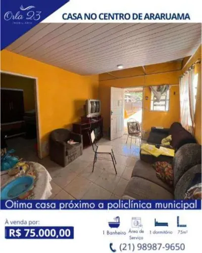 ARARUAMA, ORLA 23 IMOBILIÁRIA VENDE! ÓTIMA CASA COM 1 QUARTO PRÓXIMA AO CENTRO