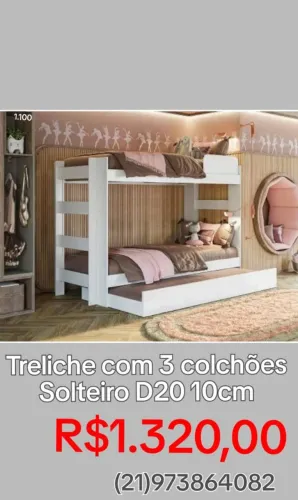 TRELICHE COM 3 COLCHÕES D20 10CM ESPUMA 
