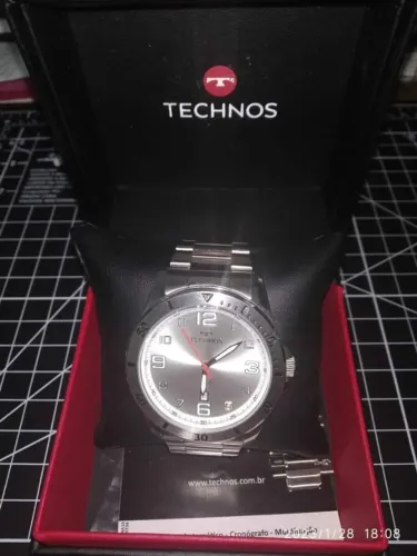 Relógio Technos Militar Aço Inox Prata + Caixa Original R$ 259