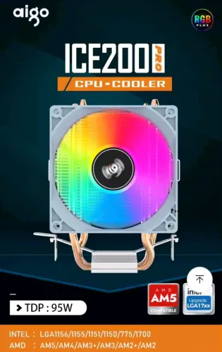 [LACRADO] Cooler Processador Aigo ICE200PRO Fan RGB Rainbow Plus 95W TDP Intel AMD