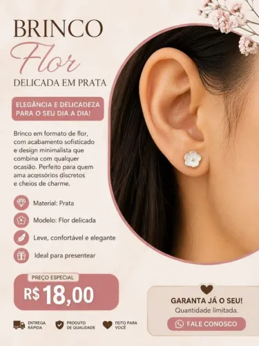 Brinco flor delicado em prata 925