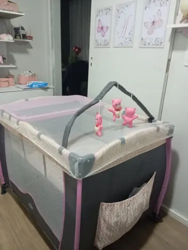 Berço Desmontável Baby Style Plus Jardim Rosa