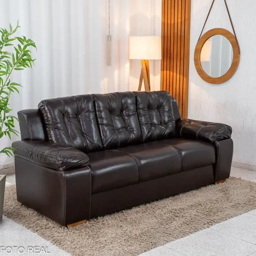Sofá Fixo 3 Lugares Korino Café Larg 2.03m