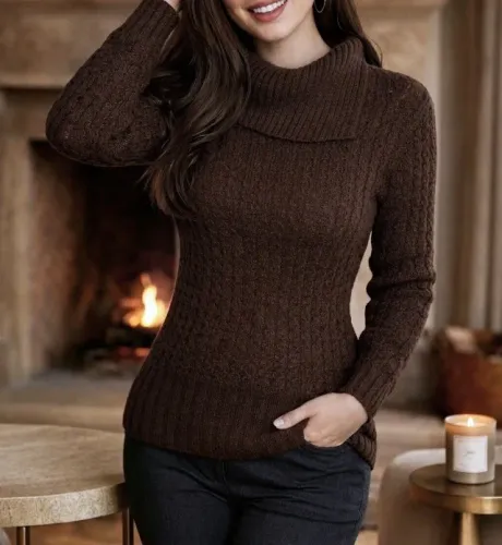 Casaco de Lã Marrom Feminino Grosso Inverno
