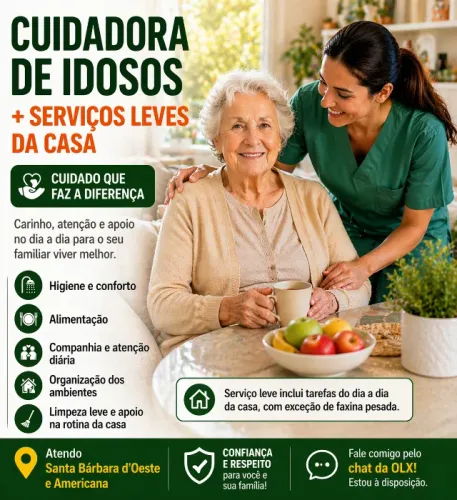Cuidadora de Idosos + Apoio na Casa - Santa Bárbara e Americana