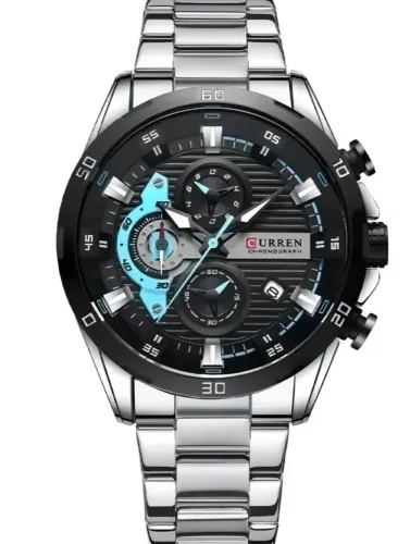 Relógio Masculino Pulseira Aço Inox Quartzo Curren 8402 Azul Cor Da Correia Prateado