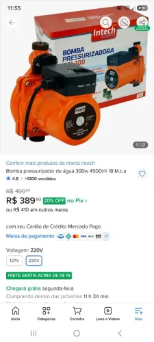 Bomba pressurizadora BFL intech 220v 300w