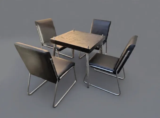 Jogo de mesa com 4 cadeiras em courinho.