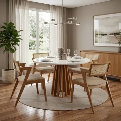 Mesa de Jantar com 4 Cadeiras Zara Linho Bege tt443