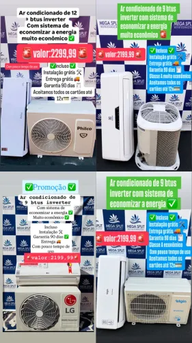 Ar condicionado inverter 9 btus 12 btus / incluso instalação/ garantia/ entrega ?