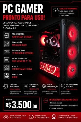 PC Gamer Ryzen 5 5600GT - 32 GB RAM - SSD NVMe 1 TB -