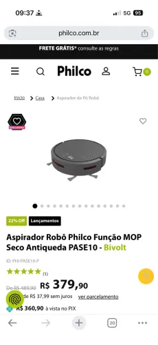 Aspirador Robô Philco Função MOP PASE10