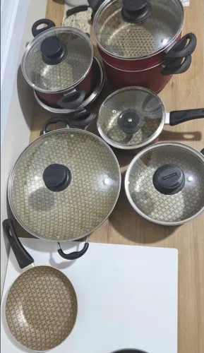 Jogo de Panelas Tramontina Completo c/ Cozinhador a Vapor (Estilo Granito/Cerâmico)