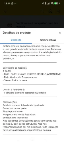 Canaleta ou colha do vidro lado esquerdo , Palio e Siena