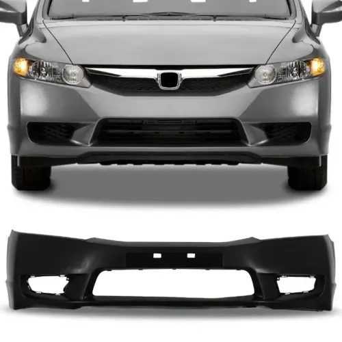 Parachoque Honda New Civic 2009 à 2011 - Furo Farol Auxiliar / Relevo Placa - Preto - DTS