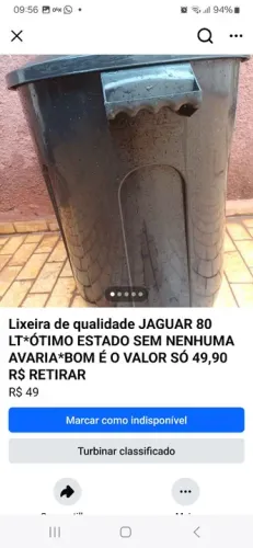 Lixeira JAGUAR 80 - Ótimo estado apenas $40 R$ retirar Ribeirão Preto não entrego