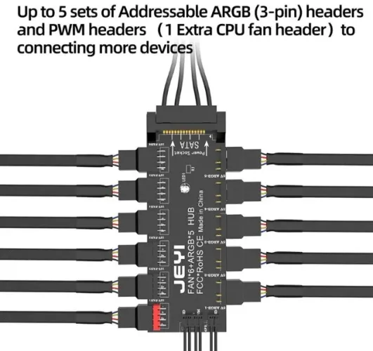 Adaptador Cooler, Iluminação RGB endereçável Splitter, ARGB com SATA Power COD-AM565 