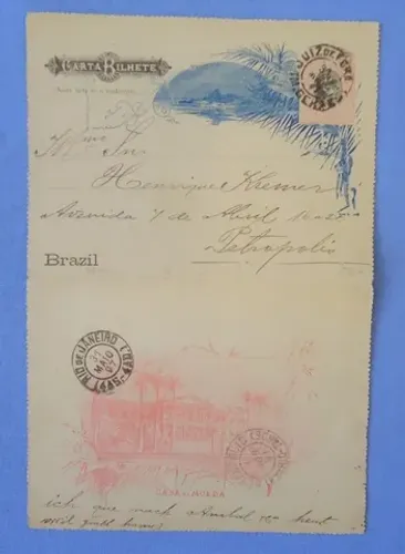 Bilhete Postal de 1897 Brasil - Cervejaria Bohemia Petrópolis RJ